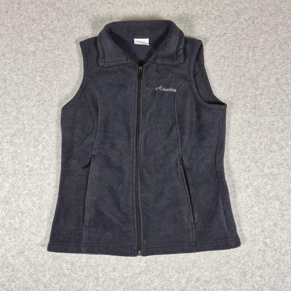 Columbia Fleece Vest Womens XS Black Full Zip Benton Springs Sleeveless Vest